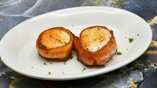 Order Add (2) Bacon Wrapped Sea Scallops food online from Morton The Steakhouse store, Nashville on bringmethat.com