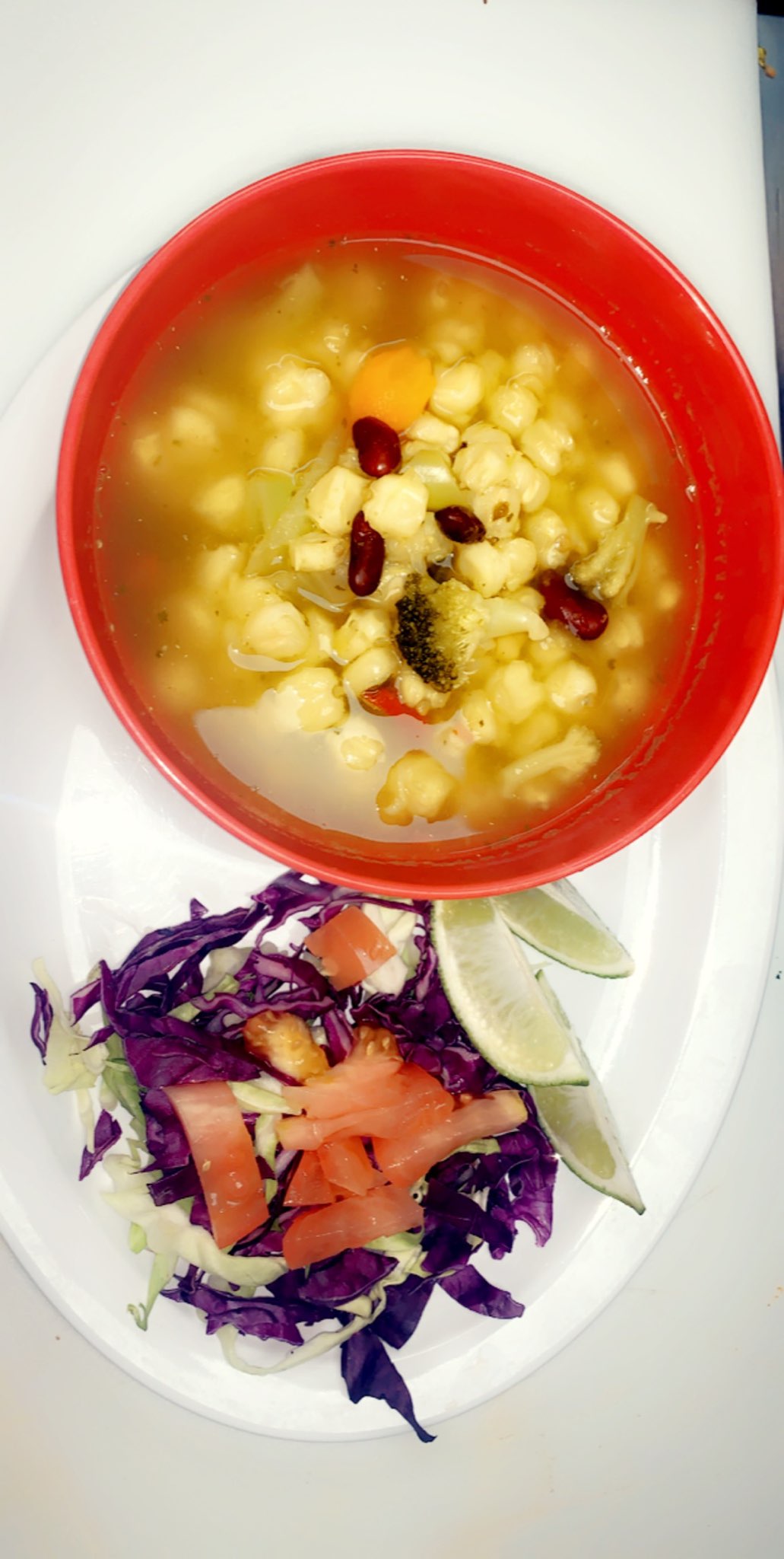 Order Vegan Green or Red Pozole food online from Mamicons Mexican Restaurant store, Los Angeles on bringmethat.com