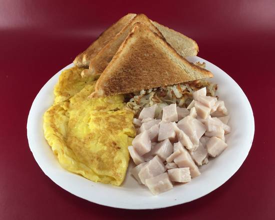 Order 18. Turkey Omelette, Hash Brown and Toast Breakfast food online from Michael's Burgers store, Canoga Park on bringmethat.com