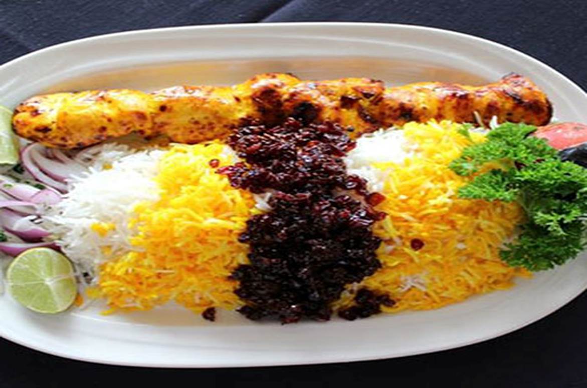 Order Barberry Rice with Chicken Kabob food online from Healthy Grill store, Escondido on bringmethat.com