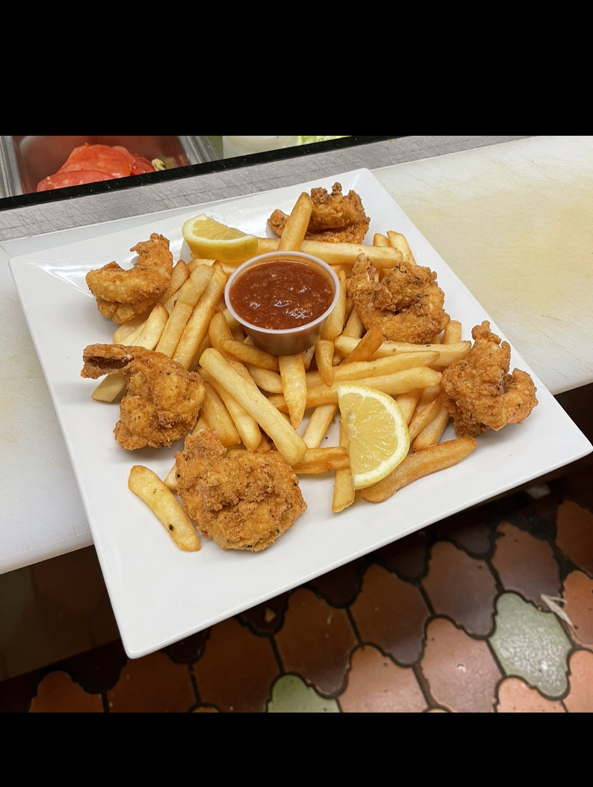 Order Breaded Shrimp with Fries and Cocktail Sauce food online from Dino Italian Restaurant store, Wilkes-Barre on bringmethat.com
