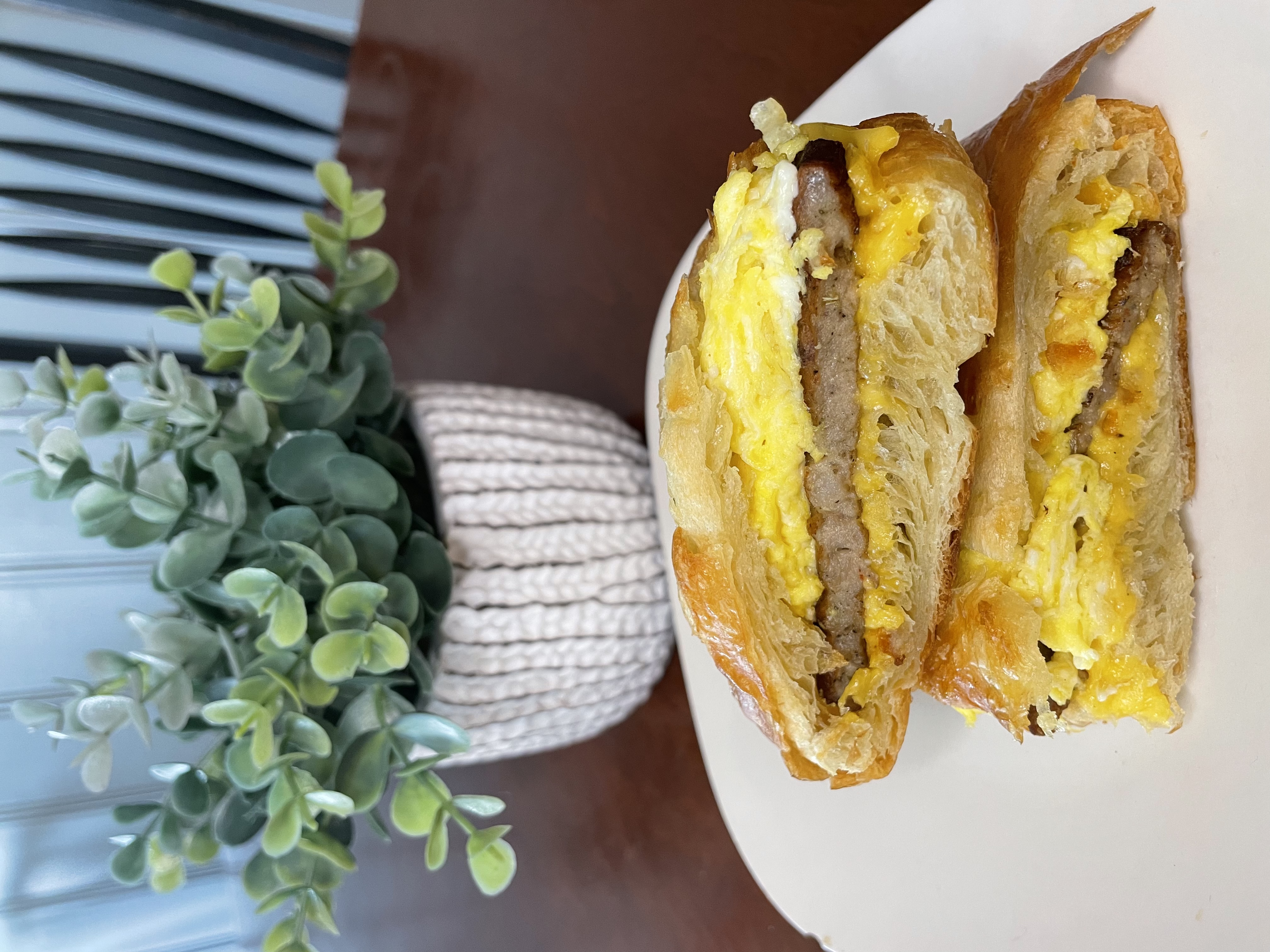 Order Egg, Pork Sausage, and Cheese Croisant food online from Our Recipes Cafe & Catering store, Arbutus on bringmethat.com