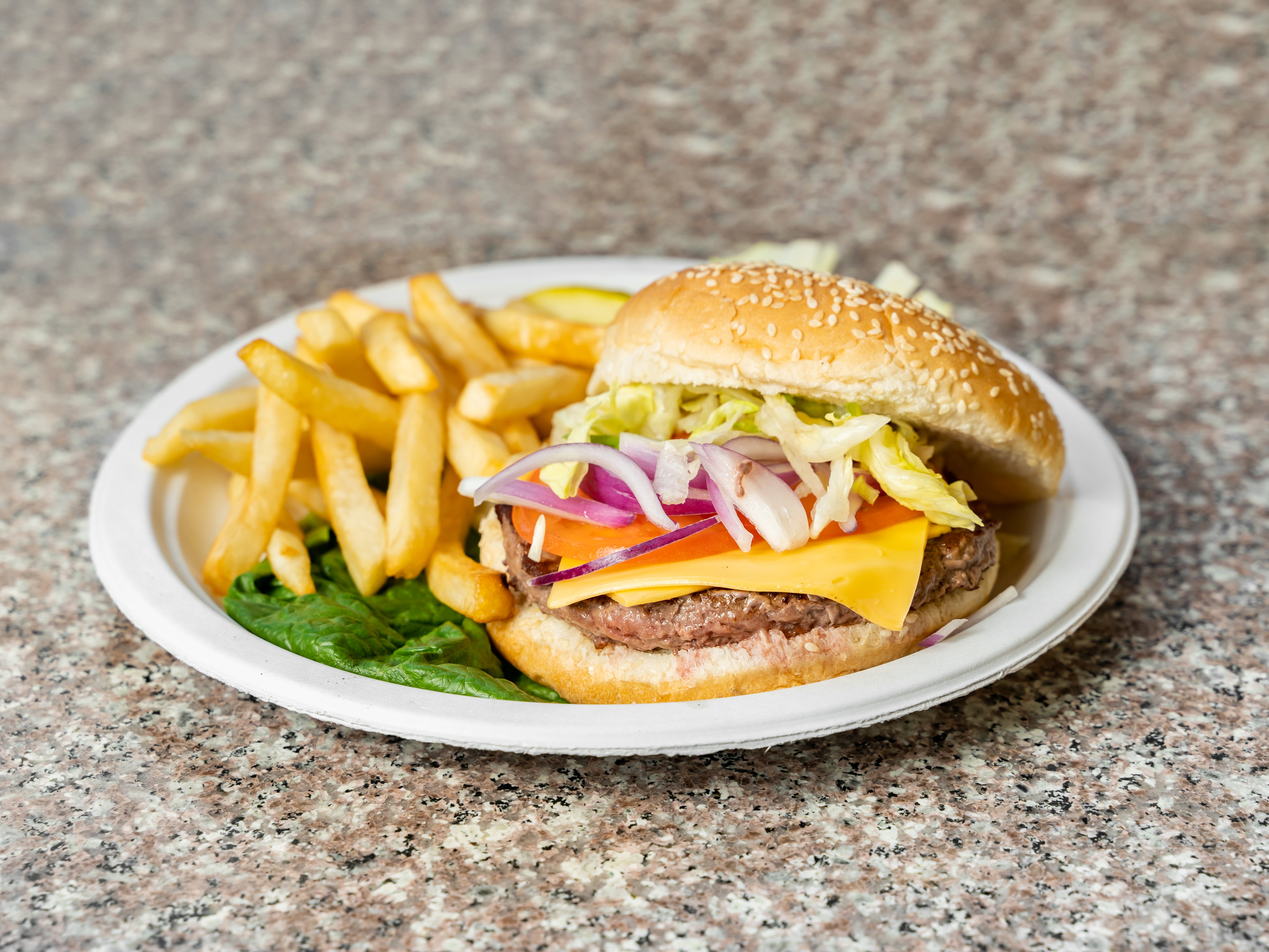 Order 2. Cheeseburger Deluxe Platter food online from 9th ave gourmet store, New York on bringmethat.com