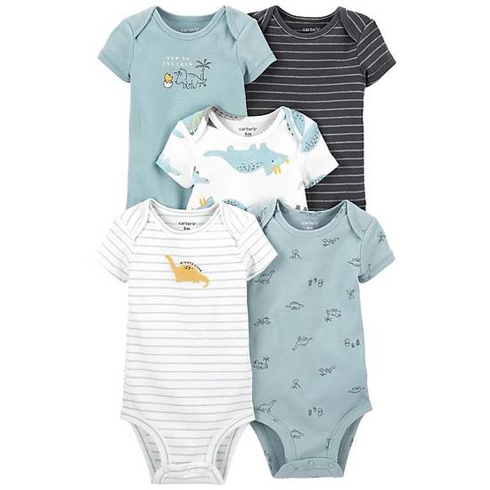Order carter's® Size 12M 5-Pack Dinosaur Short Sleeve Bodysuits food online from Bed Bath & Beyond store, Bohemia on bringmethat.com