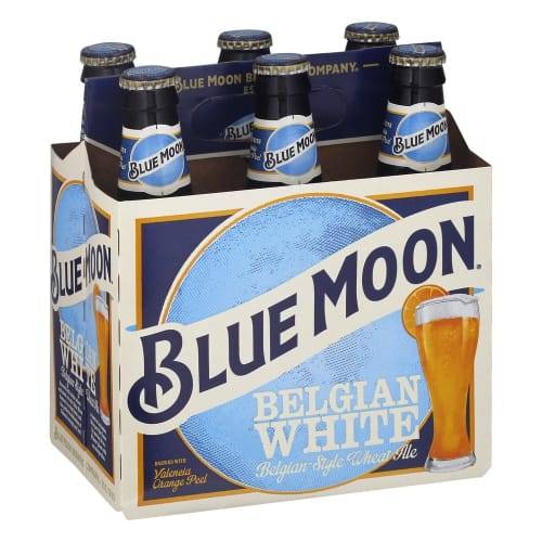 Order Blue Moon · Belgian White Domestic Wheat Ale Beer (6 x 12 fl oz) bottles  food online from D & B Liquor store, Olmos Park on bringmethat.com