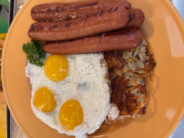 Order Polish Sausage and 3 Eggs Breakfast Special food online from Ricks Restaurant store, Palm Springs on bringmethat.com