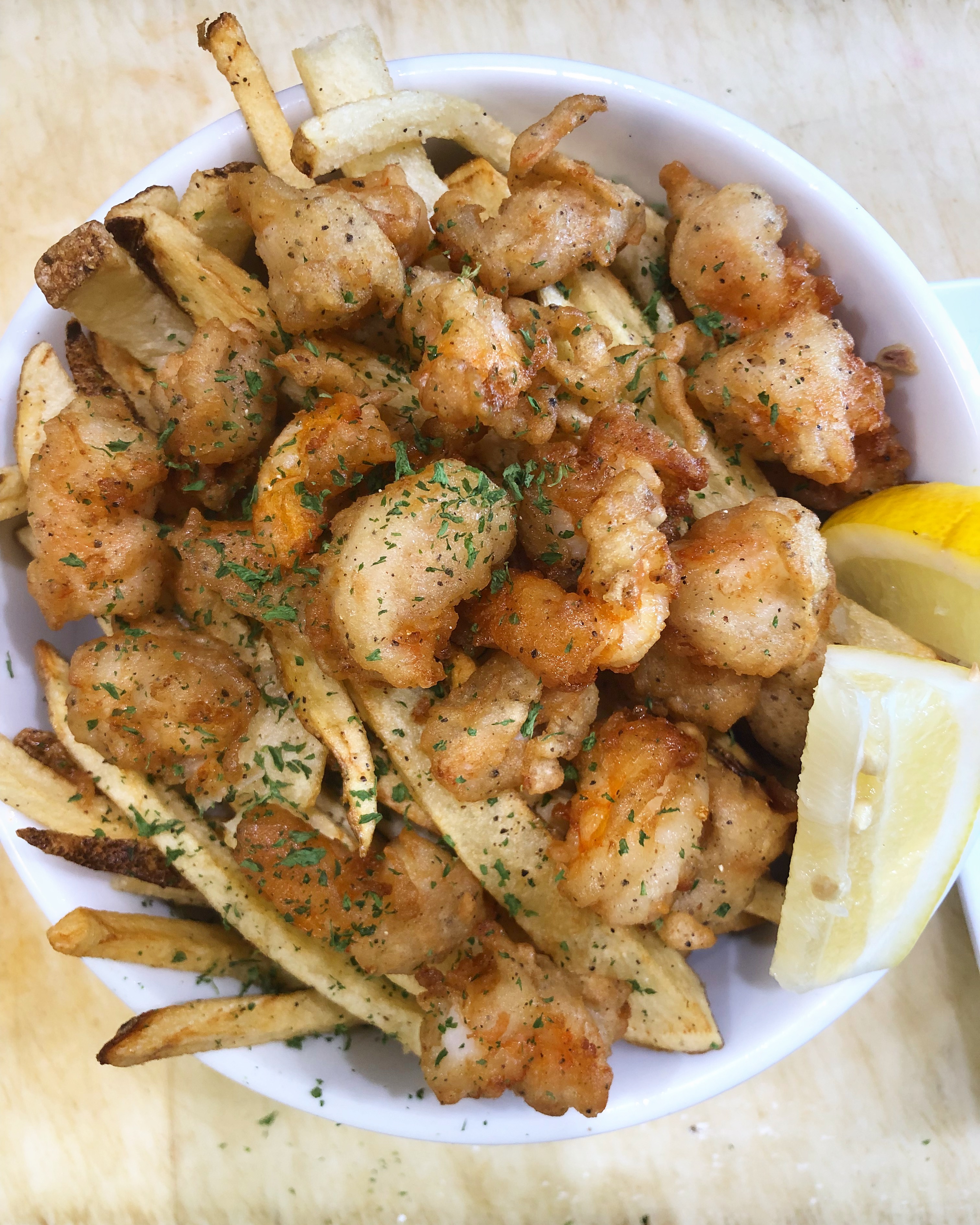 Order Popcorn Shrimp with Fries food online from Stevie Creole Cafe store, Los Angeles on bringmethat.com