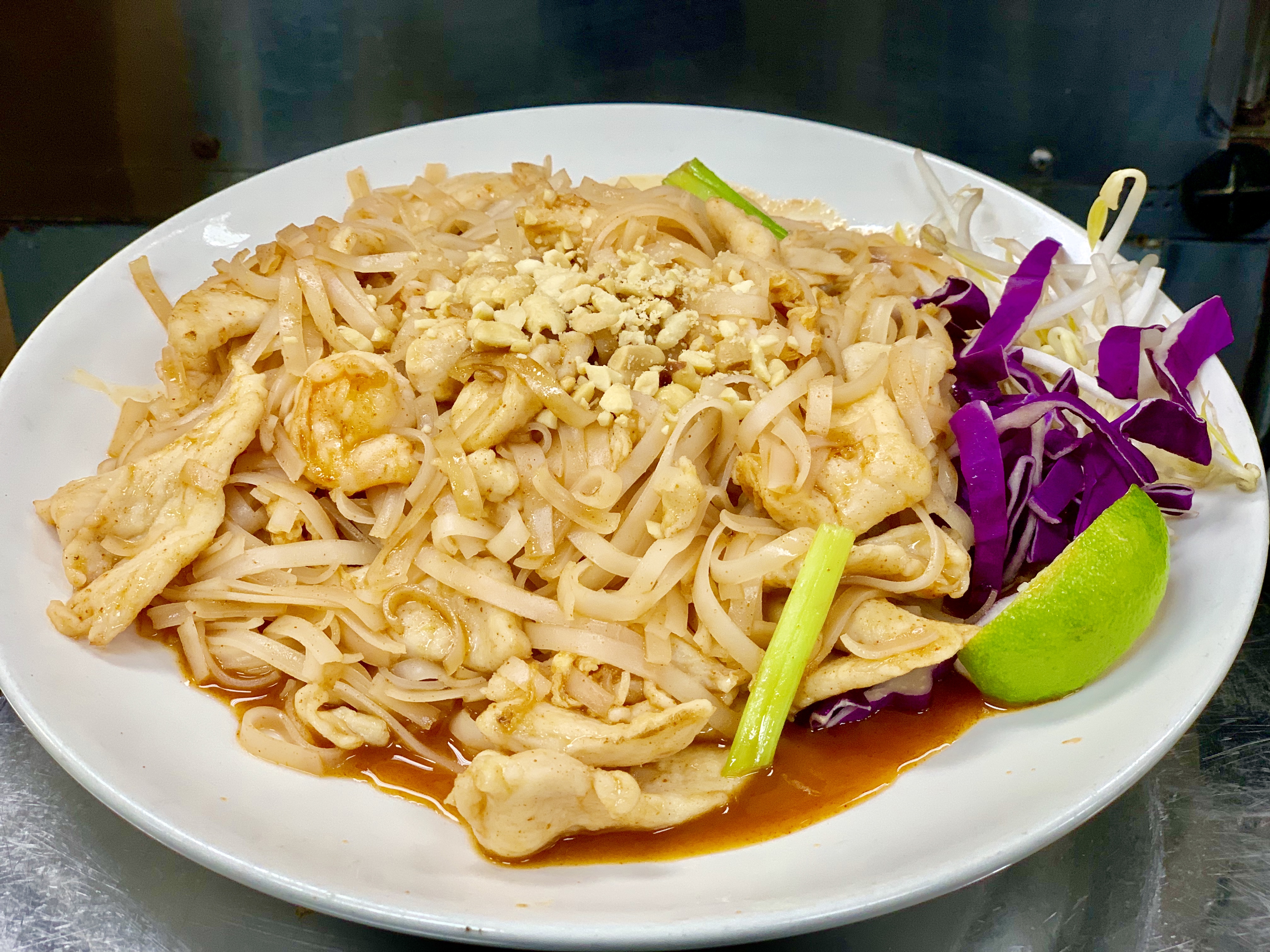 Order Pad Thai Noodles food online from Red Bowl Asian Bistro store, Cary on bringmethat.com