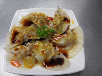 Order 12. 6 Pieces Wonton in Red Oil food online from China Cafe store, Syracuse on bringmethat.com