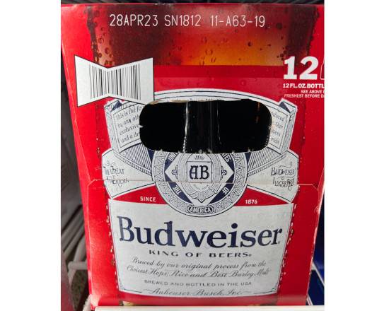 Order Budweiser, 12pk-12oz bottle beer (5.0% ABV) food online from Starfox Liquor store, Champaign on bringmethat.com