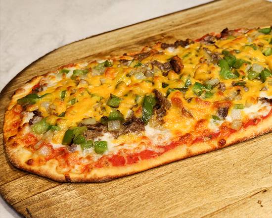 Order Philly Cheesesteak Flatbread Pizza food online from Silver Spoon Diner store, New York on bringmethat.com