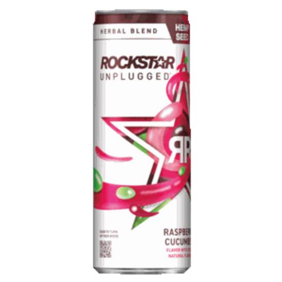 Order Rockstar Unplugged - Raspberry Cucumber - 12 fl oz food online from IV Deli Mart store, Goleta on bringmethat.com