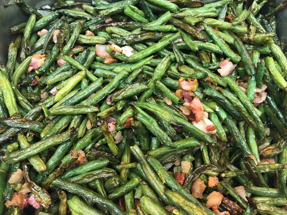 Order SM Roasted Green Beans & Bacon food online from Blu's Barbeque & Bbq Catering store, Dallas on bringmethat.com