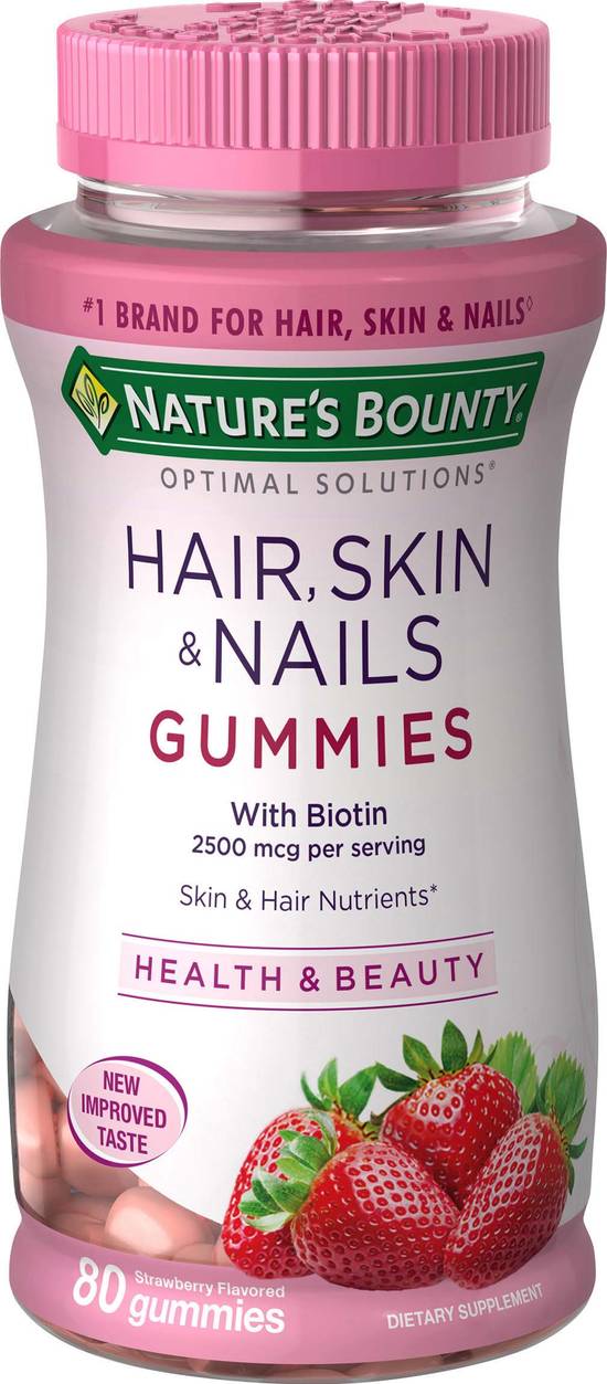Order Nature's Bounty Optimal Solutions Hair Skin & Nails Strawberry (80 ct) food online from Rite Aid store, Palm Desert on bringmethat.com