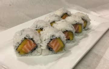 Order Mango Salmon Roll food online from Amakai Japanese Cuisine store, Santa Clara on bringmethat.com