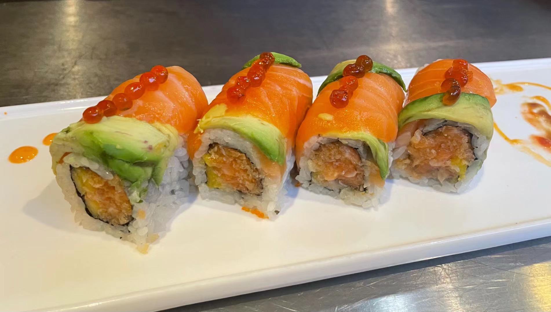 Order 16. Mango Salmon Roll food online from Izu Sushi store, Lansdale on bringmethat.com