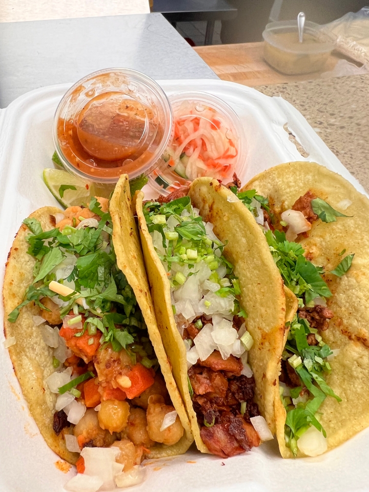 Order Taco Trio  (Extra taco for free! Today only) food online from Carlos Que Pasa store, Toledo on bringmethat.com