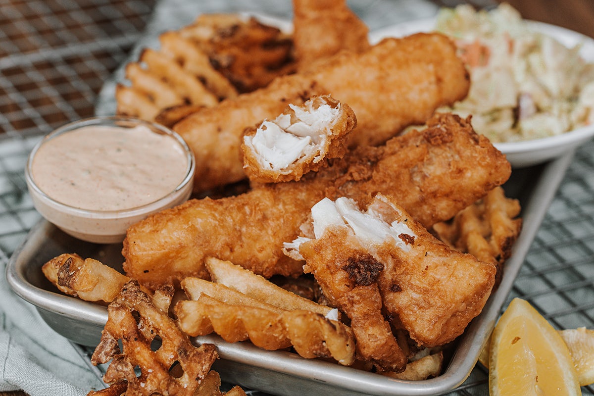 Order RB BREW-BATTERED FISH + CHIPS food online from Rock Bottom Brewery store, Englewood on bringmethat.com