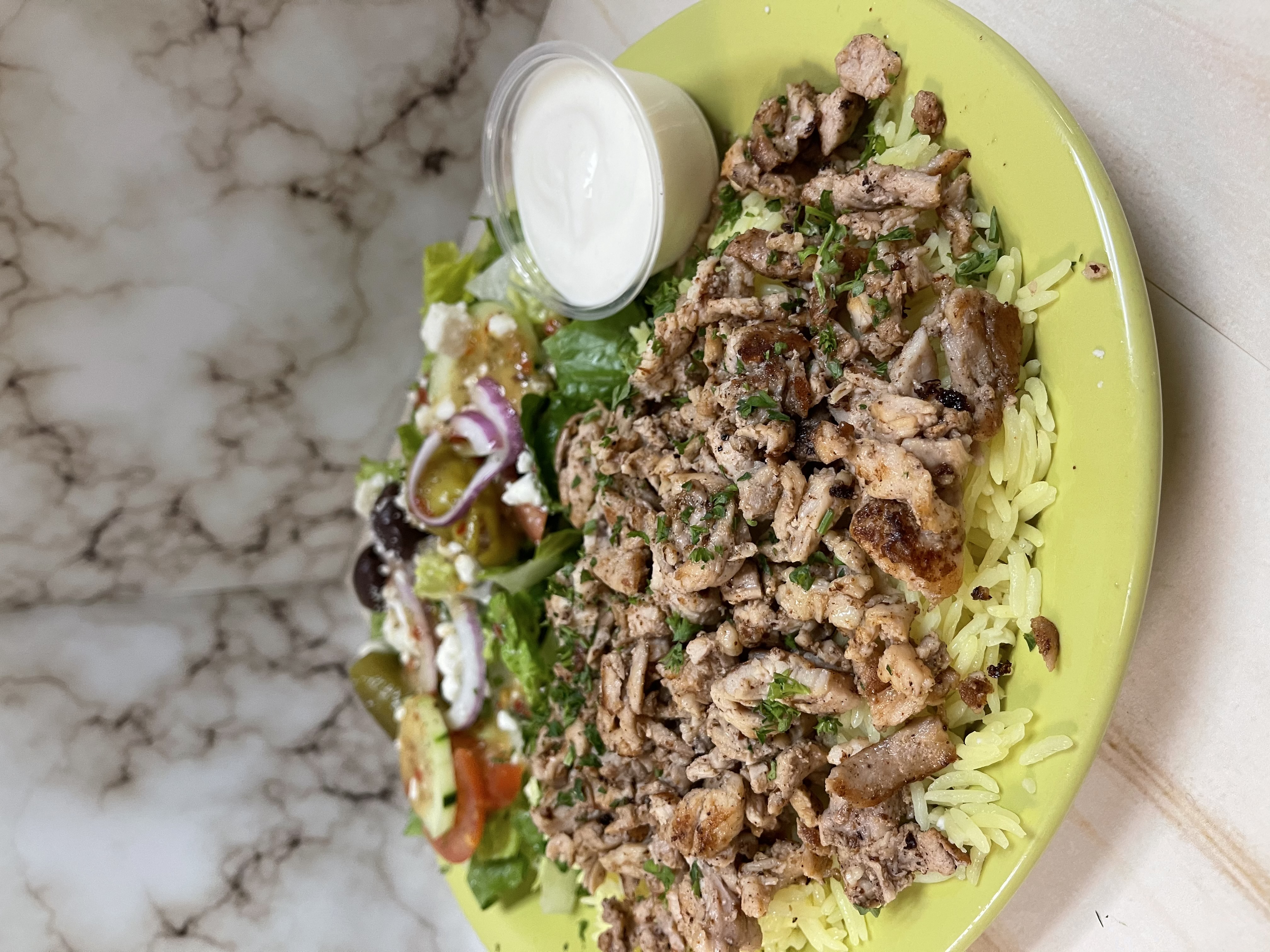 Order Chicken Shawarma Plate food online from Yasmines Cafe store, Albuquerque on bringmethat.com