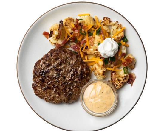 Order Buffalo Ranch Burger with Loaded Roasted Cauliflower food online from Snap Kitchen store, Dallas on bringmethat.com