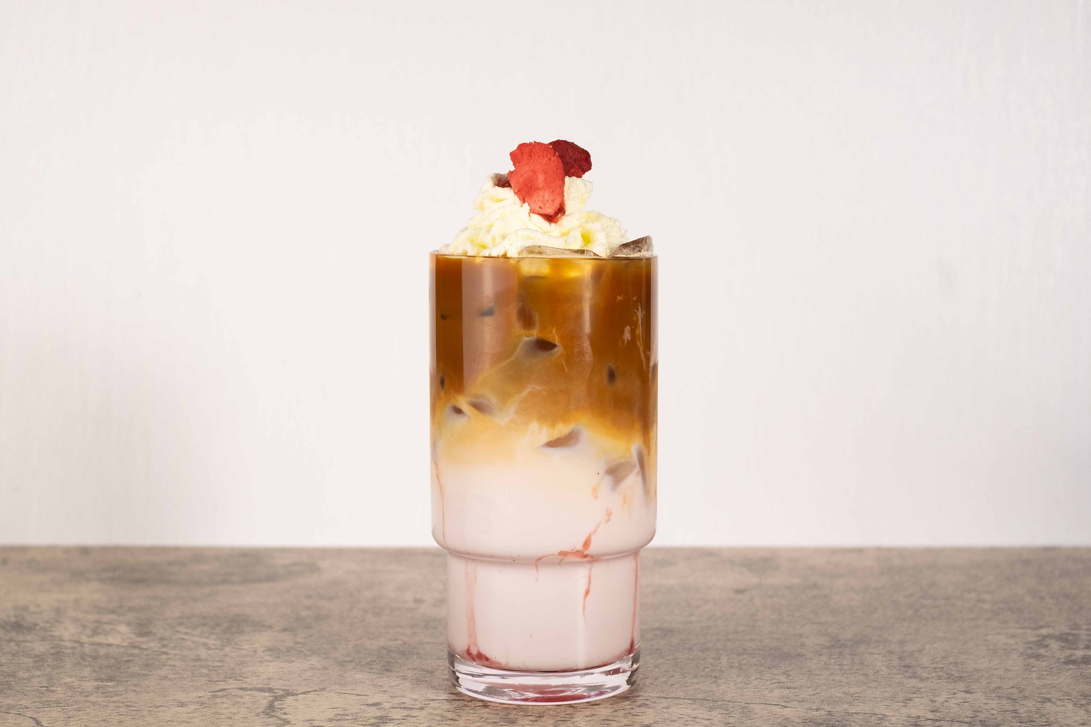 Order Iced Strawberries n’ Cream Latte food online from The Mugs store, Diamond Bar on bringmethat.com