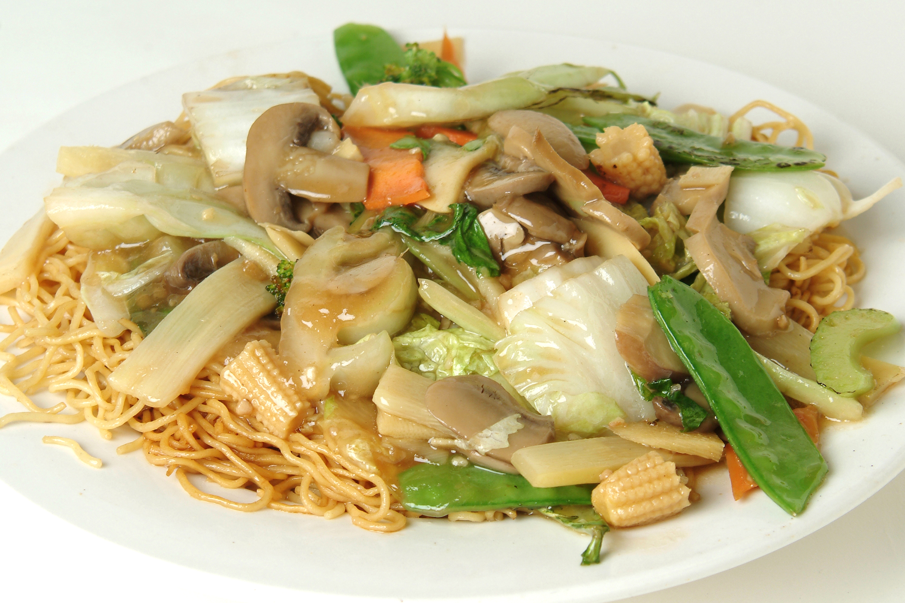 Order Mix Vegetable and Mushrooms Crispy Noodle food online from Lotus Garden Restaurant store, San Diego on bringmethat.com