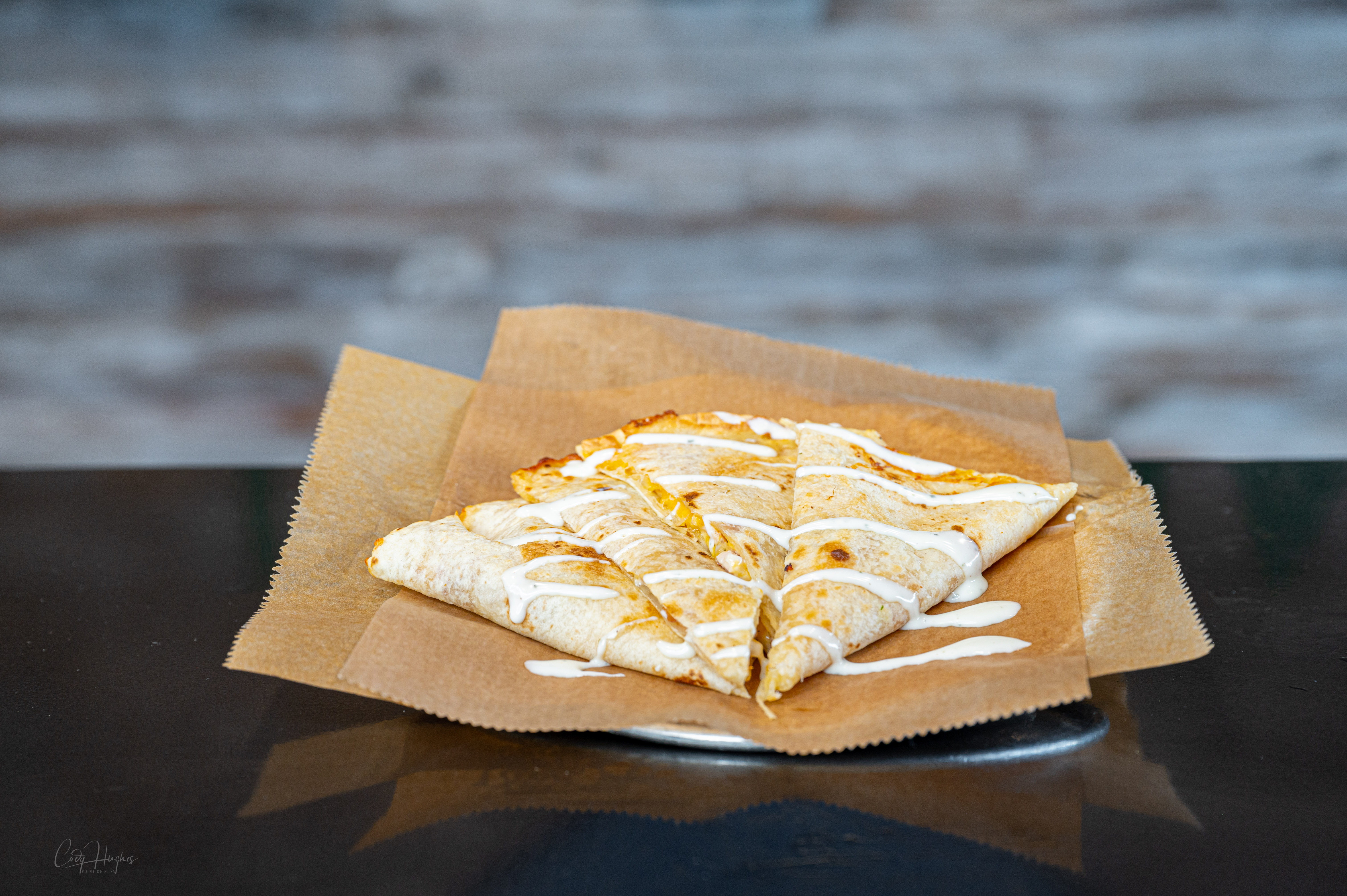 Order {Chicken Bacon Ranch Quesadilla} Fan Favorite  food online from Juiceria Smoothie Bar and Cafe store, Goose Creek on bringmethat.com