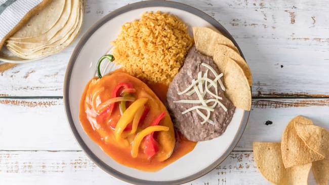 Order Chile Relleno Plate food online from Vallarta Supermarket #48 store, Downey on bringmethat.com