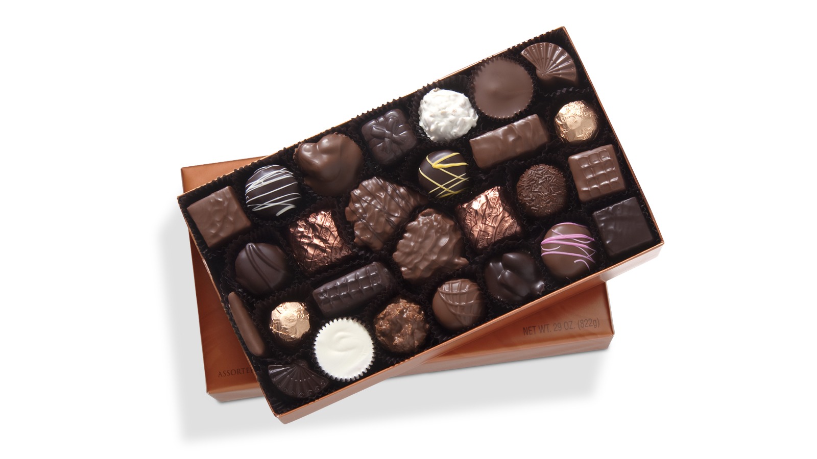 Order 2 lb. Assorted Chocolates Gift Box food online from Rocky Mountain Chocolate Factory store, Irvine on bringmethat.com