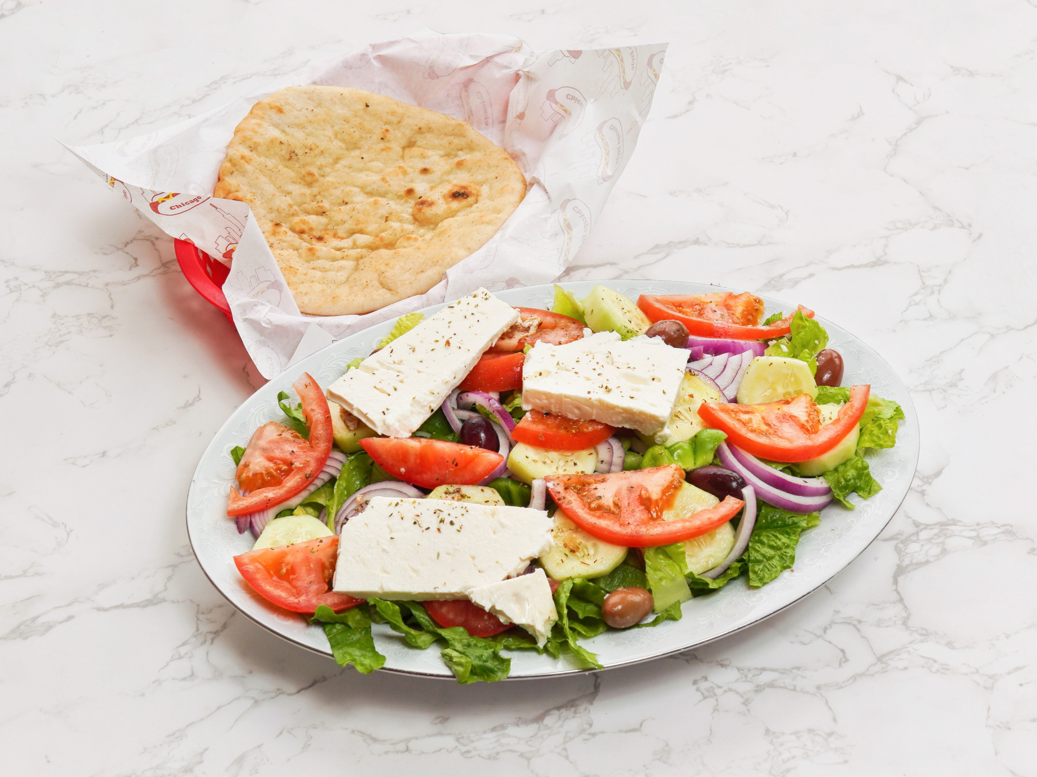Order Large Greek Salad food online from Eastern Style Pizza store, Chicago on bringmethat.com