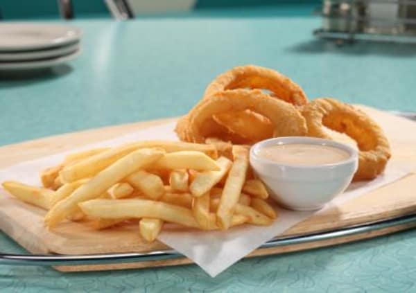 Order 1/2 Fries and 1/2 Onion Rings food online from Hwy 55 Burgers Shakes & Fries store, Sharpsburg on bringmethat.com