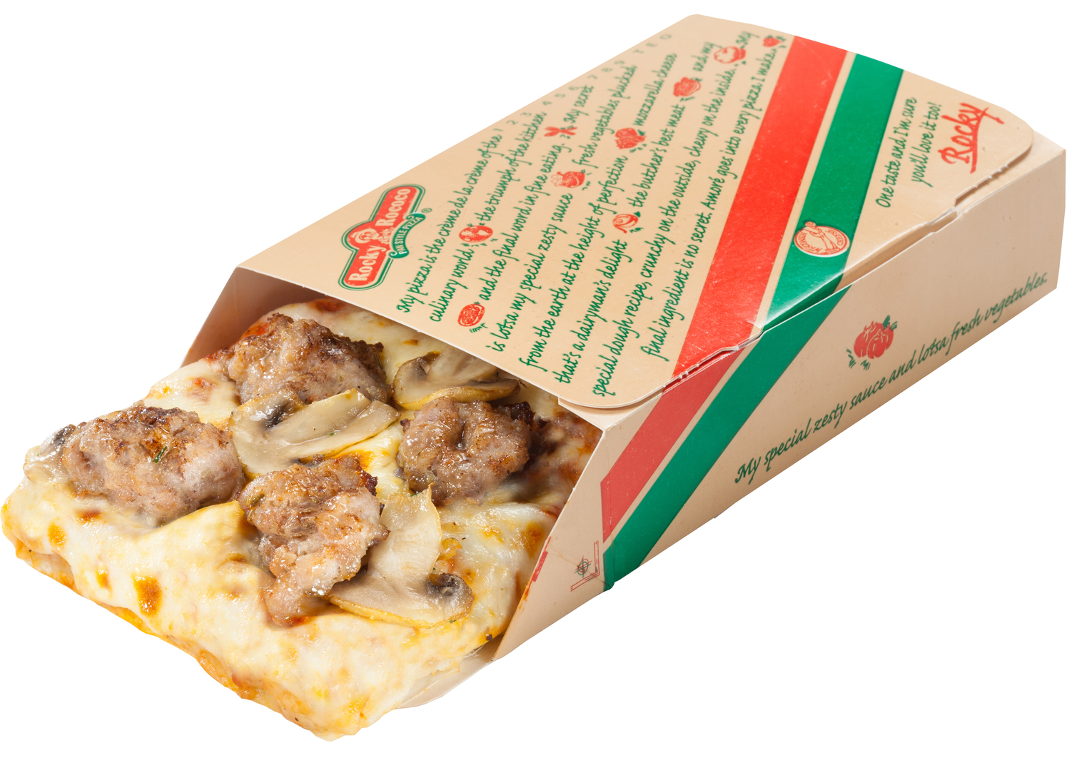 Order Sausage and Mushroom Regular Slice food online from Rocky Rococo store, New Berlin on bringmethat.com