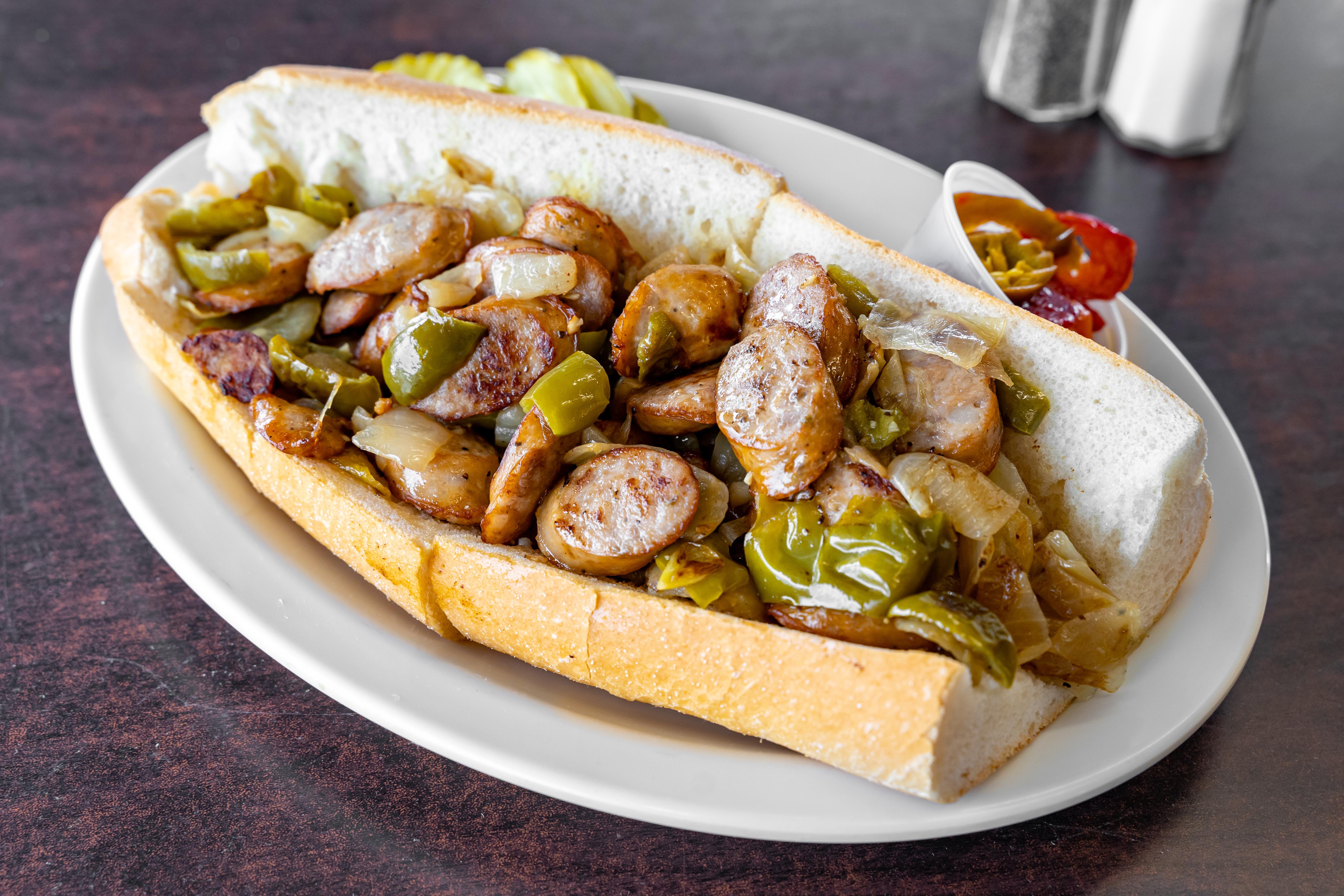 Order Sausage, Green Peppers & Onions food online from Steak Out store, Mantua Township on bringmethat.com