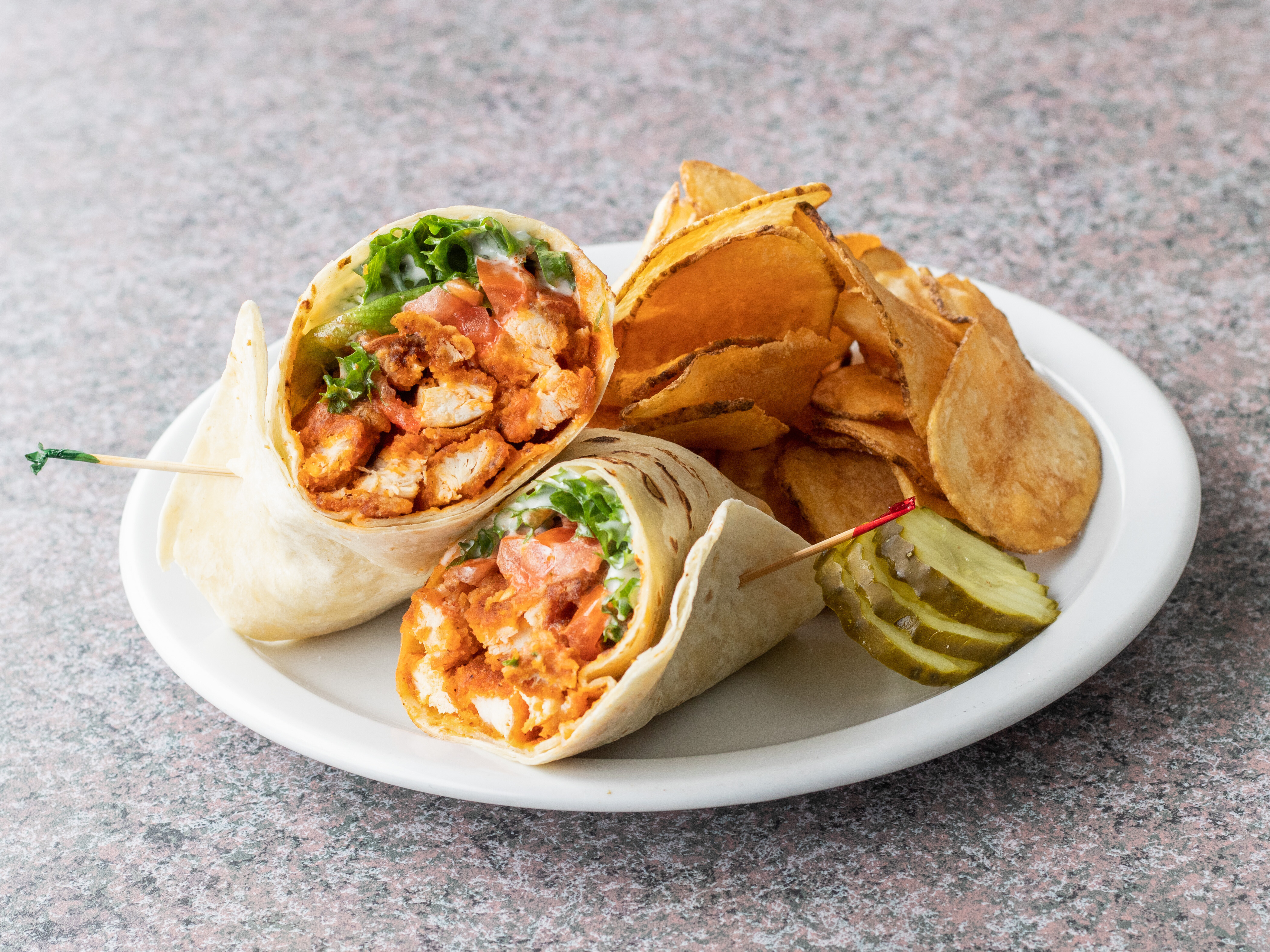 Order Buffalo Chicken Wrap food online from Romans Iv Restaurant & Lounge store, Madison on bringmethat.com
