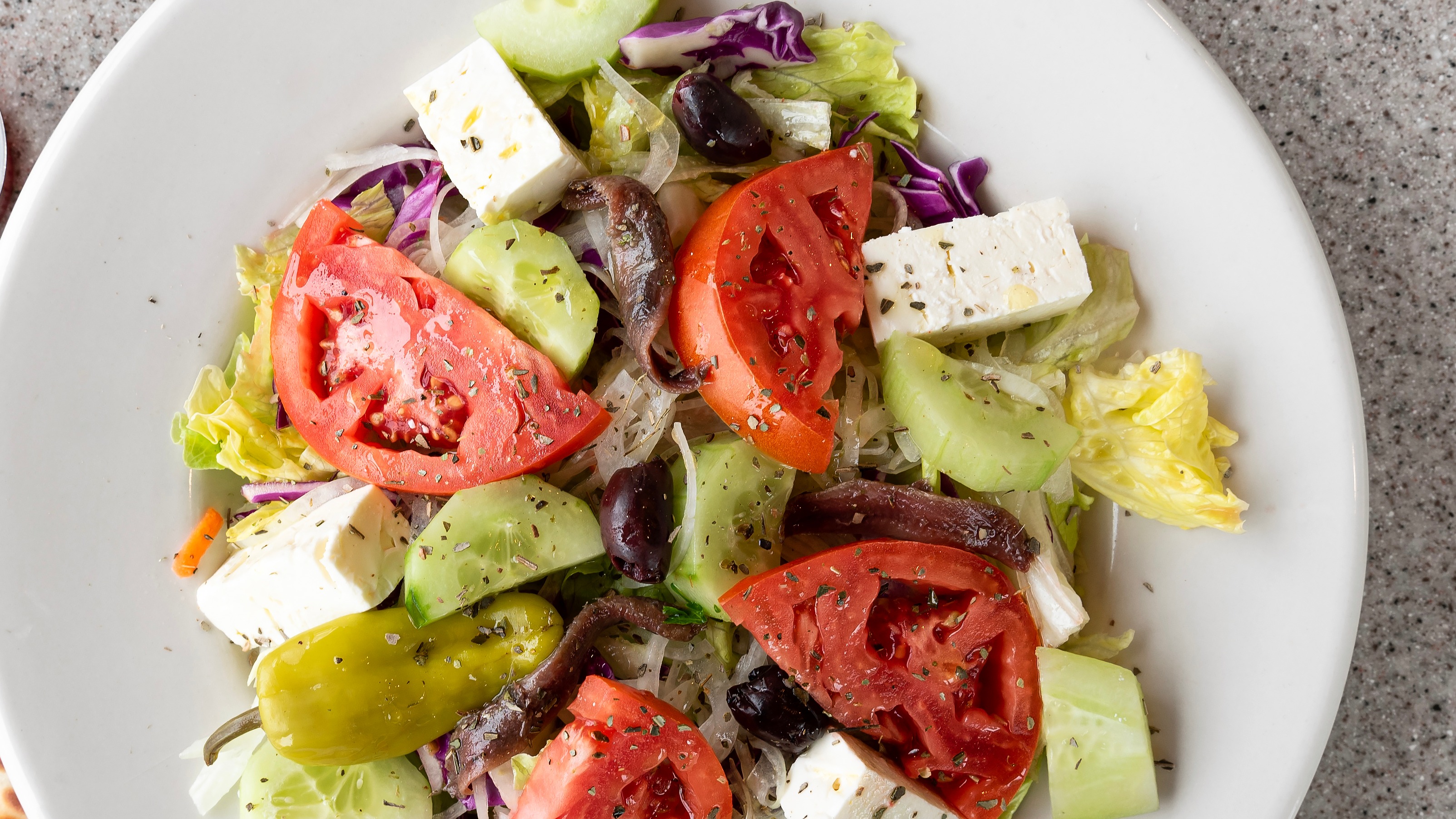 Order Small Greek Salad food online from Hubs Chicken Gyros Ribs store, Chicago on bringmethat.com