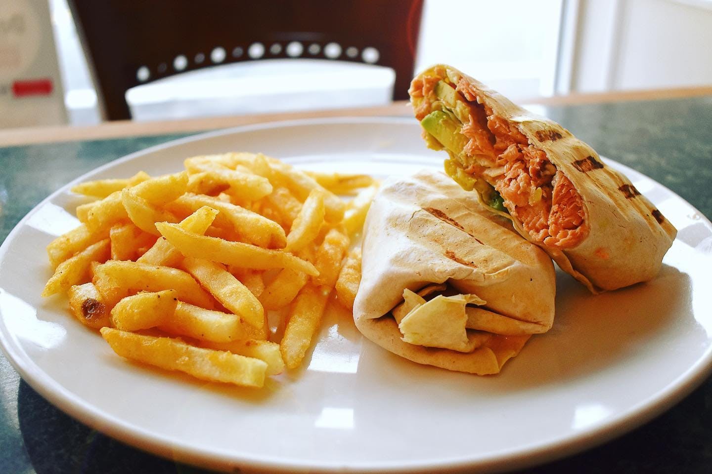 Order Salmon Avocado Wrap - Wrap Sandwiches food online from Greek Island Grill store, Hackensack on bringmethat.com