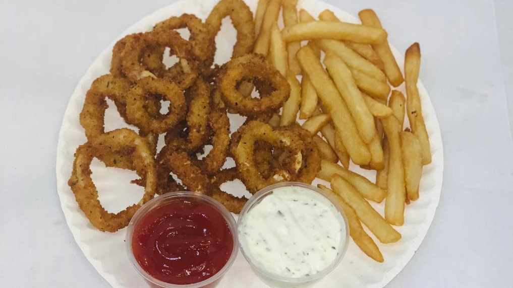 Order Squid Rings (10 Pcs with Frise) food online from NY Famous Deli store, Bronx on bringmethat.com