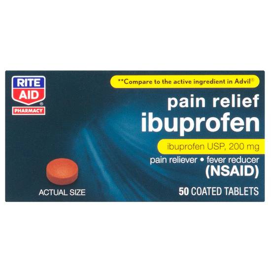 Order Rite Aid Ibuprofen Brown Tablets 200 mg (50 ct) food online from Rite Aid store, Mckinleyville on bringmethat.com