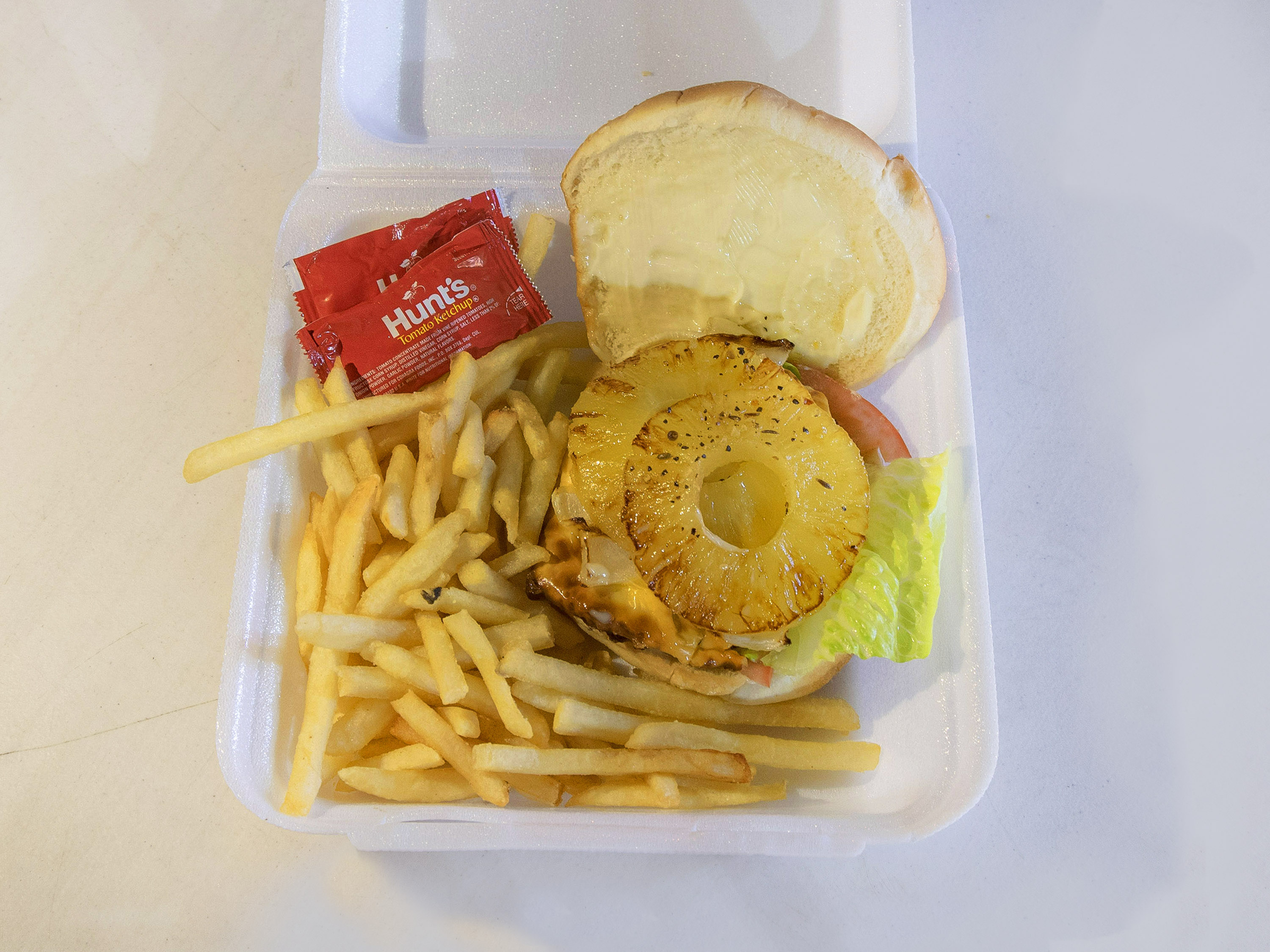 Order 5. Hawaiian Cheeseburger food online from Blue Ocean Seafood & Steak store, Honolulu on bringmethat.com