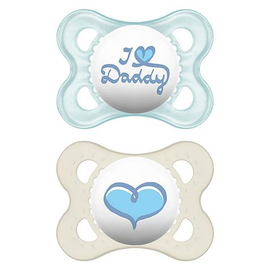 Order MAM Love & Affection Age 0-6 Months I Love Daddy Pacifier in Blue (2-Pack) food online from Bed Bath & Beyond store, Lancaster on bringmethat.com