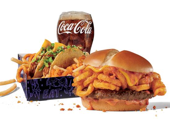Order Sriracha Curly Fry Burger Munchie Meal food online from Jack In The Box store, San Bernardino on bringmethat.com