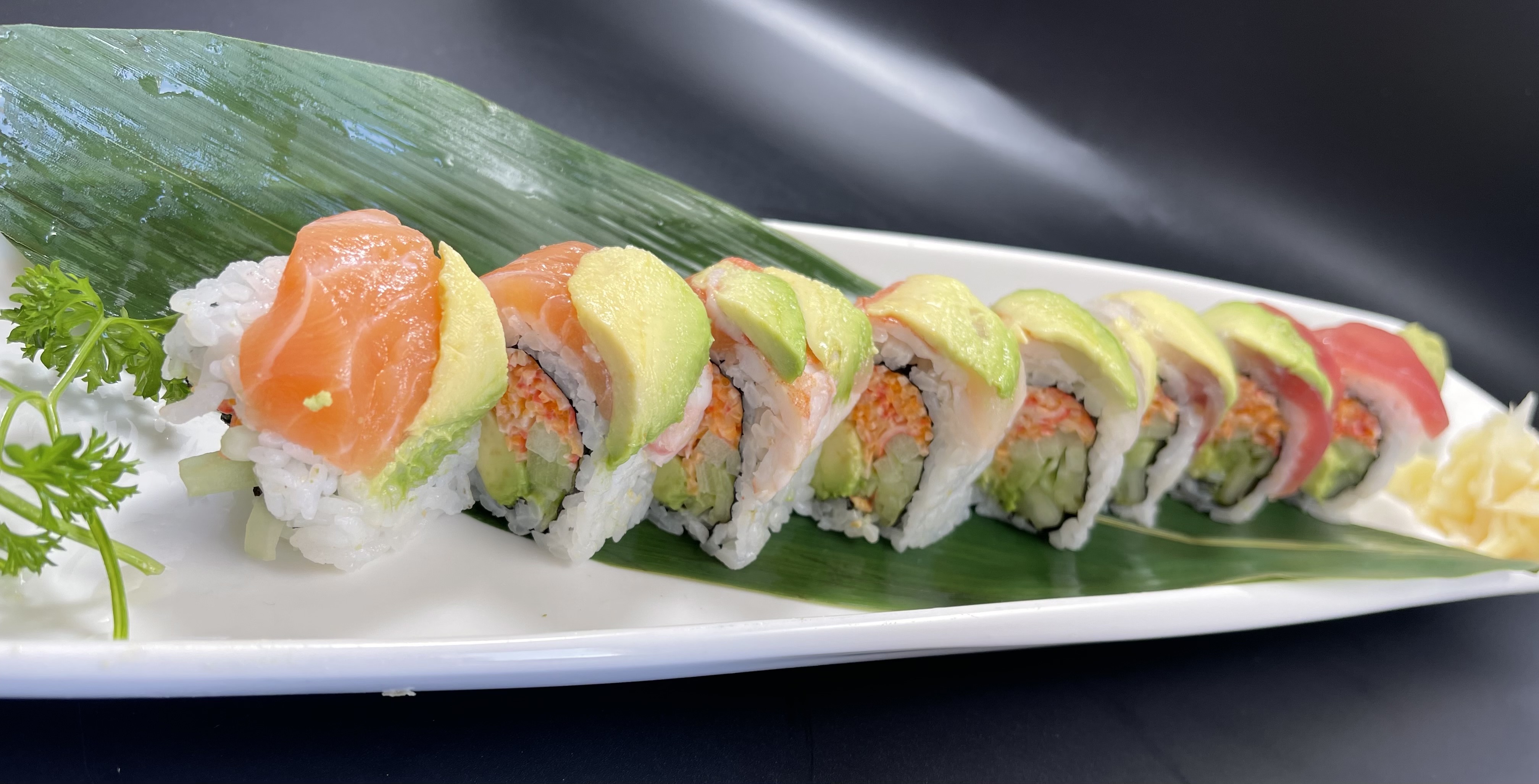 Order Rainbow Roll food online from Tsuki Sushi store, Lombard on bringmethat.com