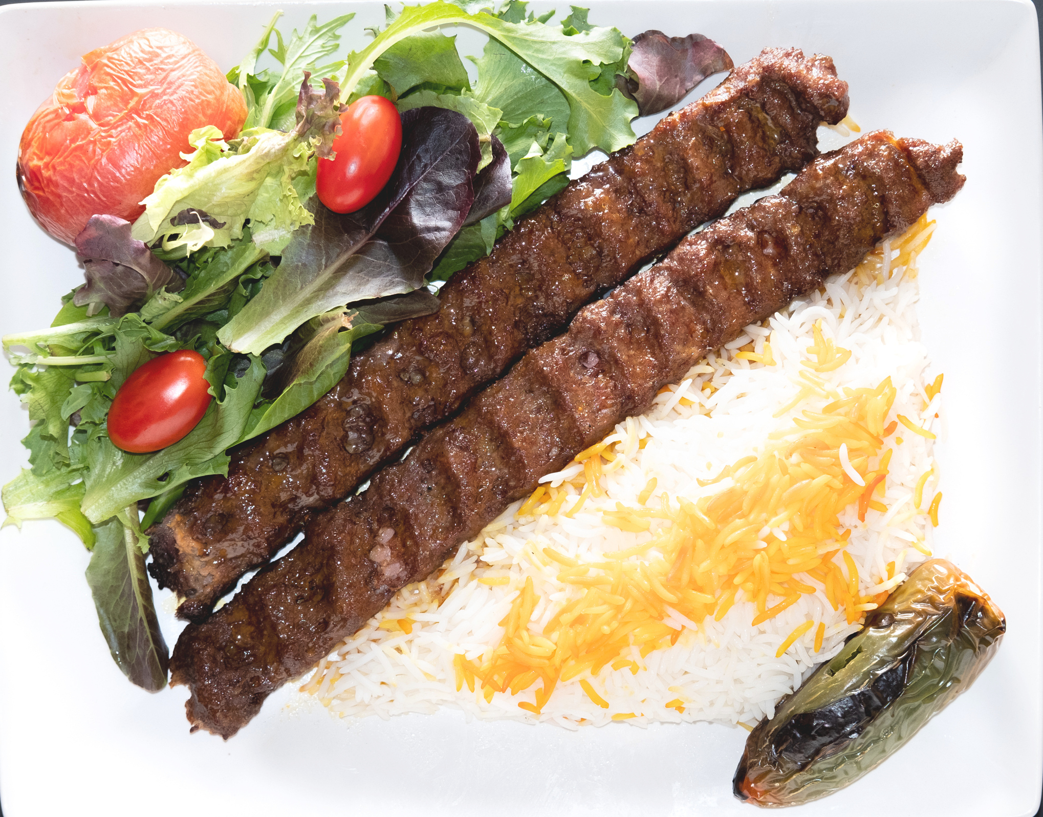 Order 3. Ground Beef Kabob Plate food online from Shayan Express store, Los Angeles on bringmethat.com
