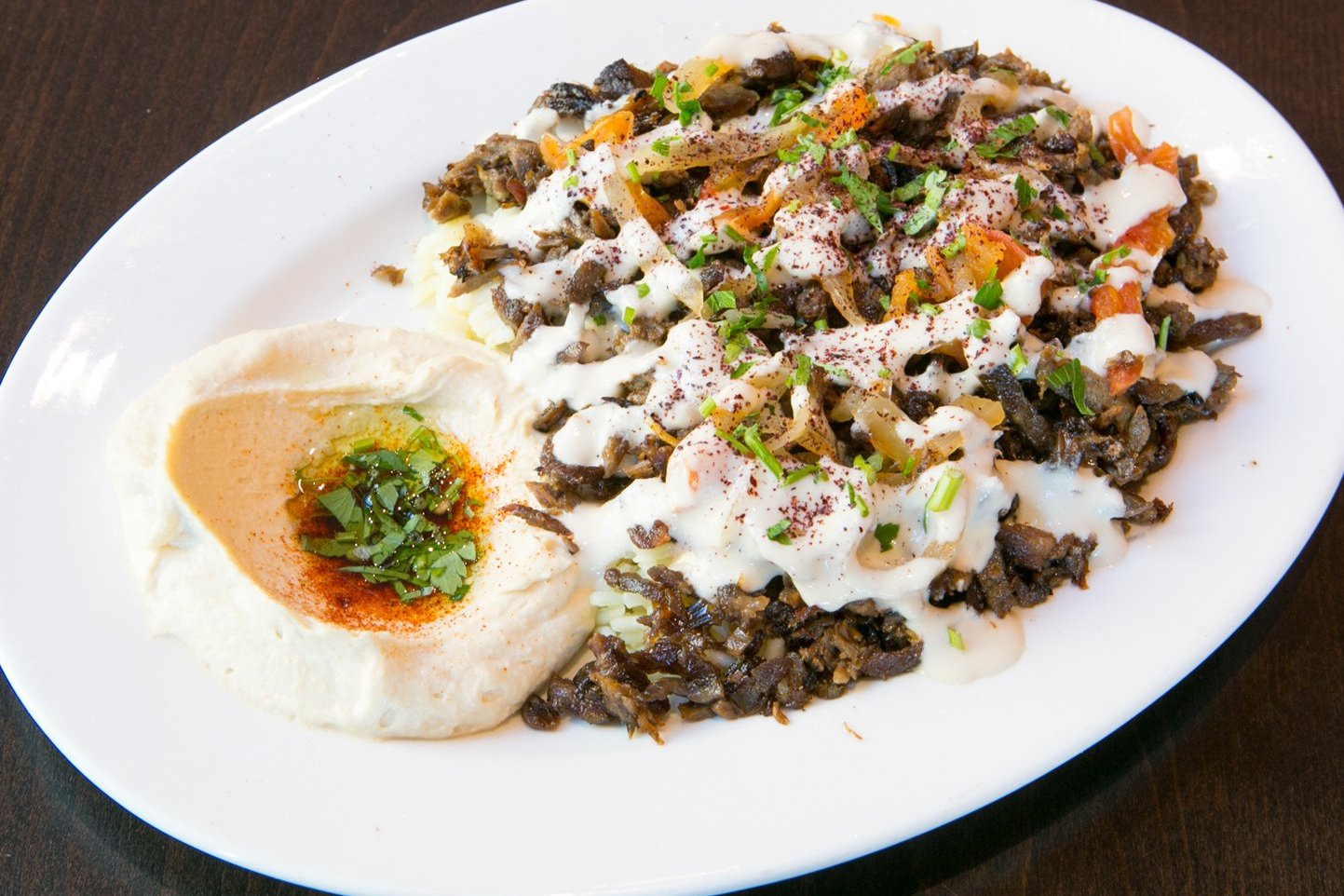 Order BEEF AND LAMB SHAWARMA PLATE* food online from Garlic Crush store, Bellevue on bringmethat.com