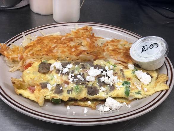 Order Greek Omelet food online from Judy's Cafe store, Garland on bringmethat.com