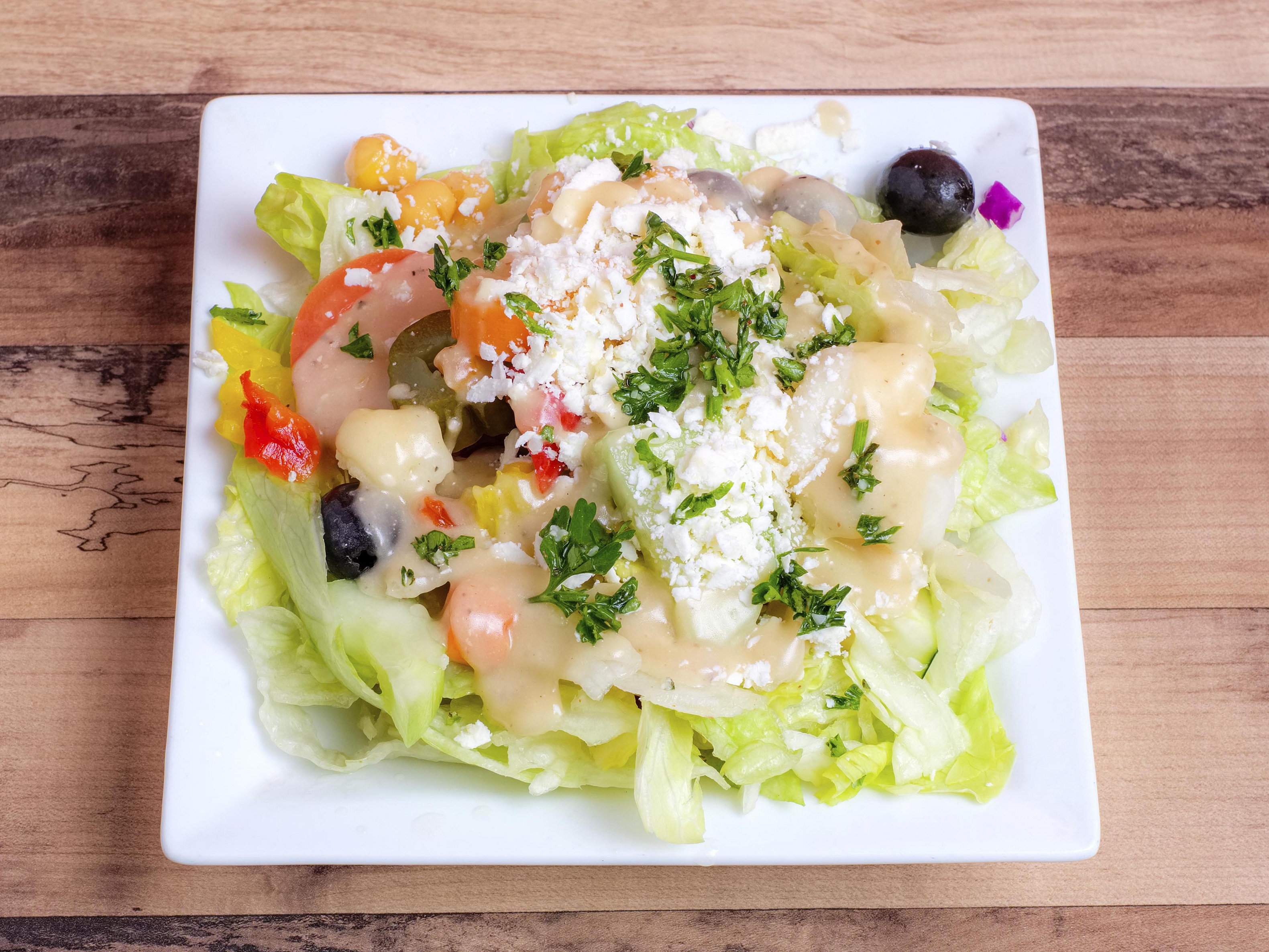 Order Greek Salad food online from Papa Fattoush Restaurant store, Carmel on bringmethat.com
