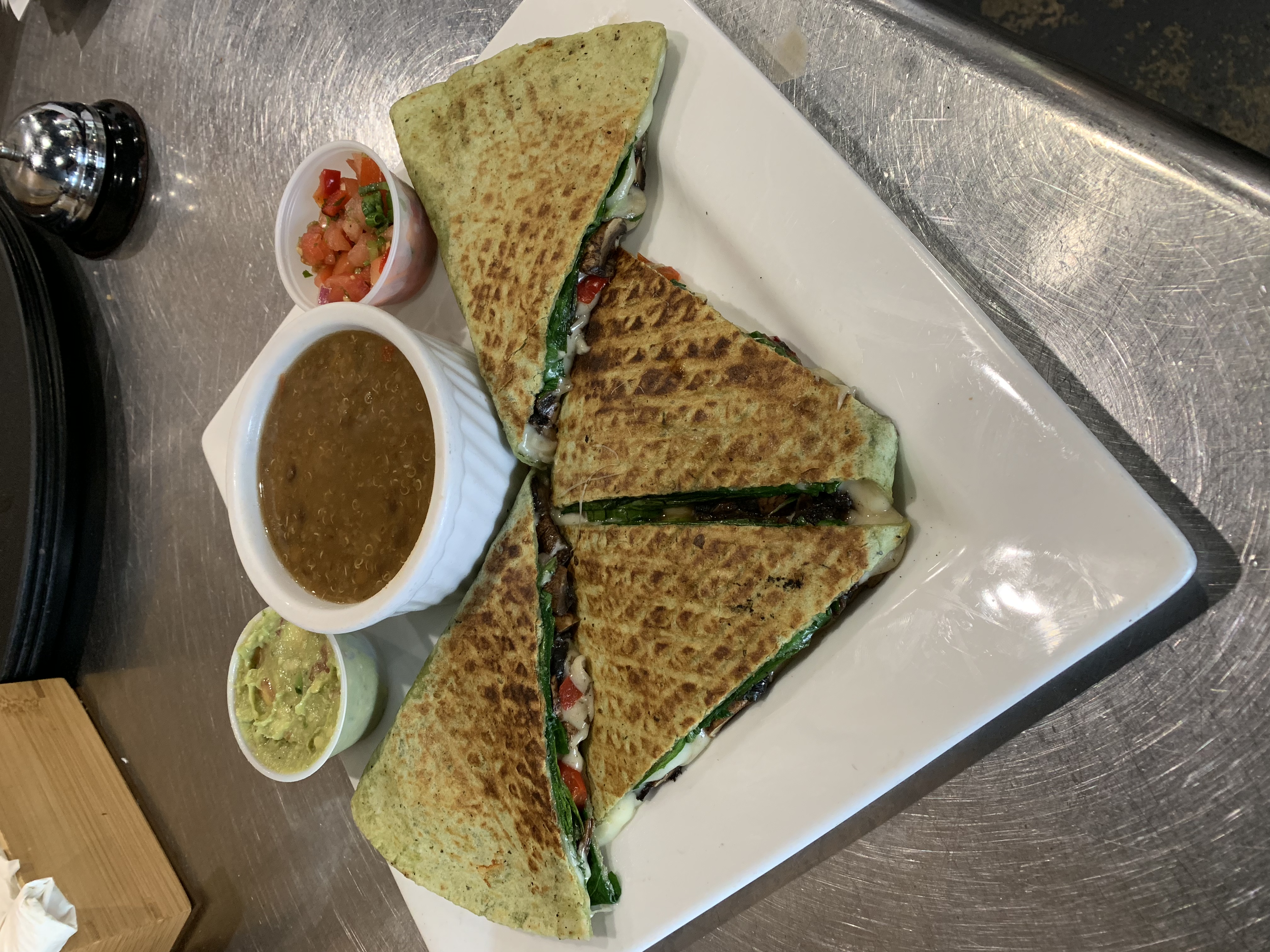 Order Veggie Burger Quesadilla food online from Apple A Day Cafe store, Miami Beach on bringmethat.com