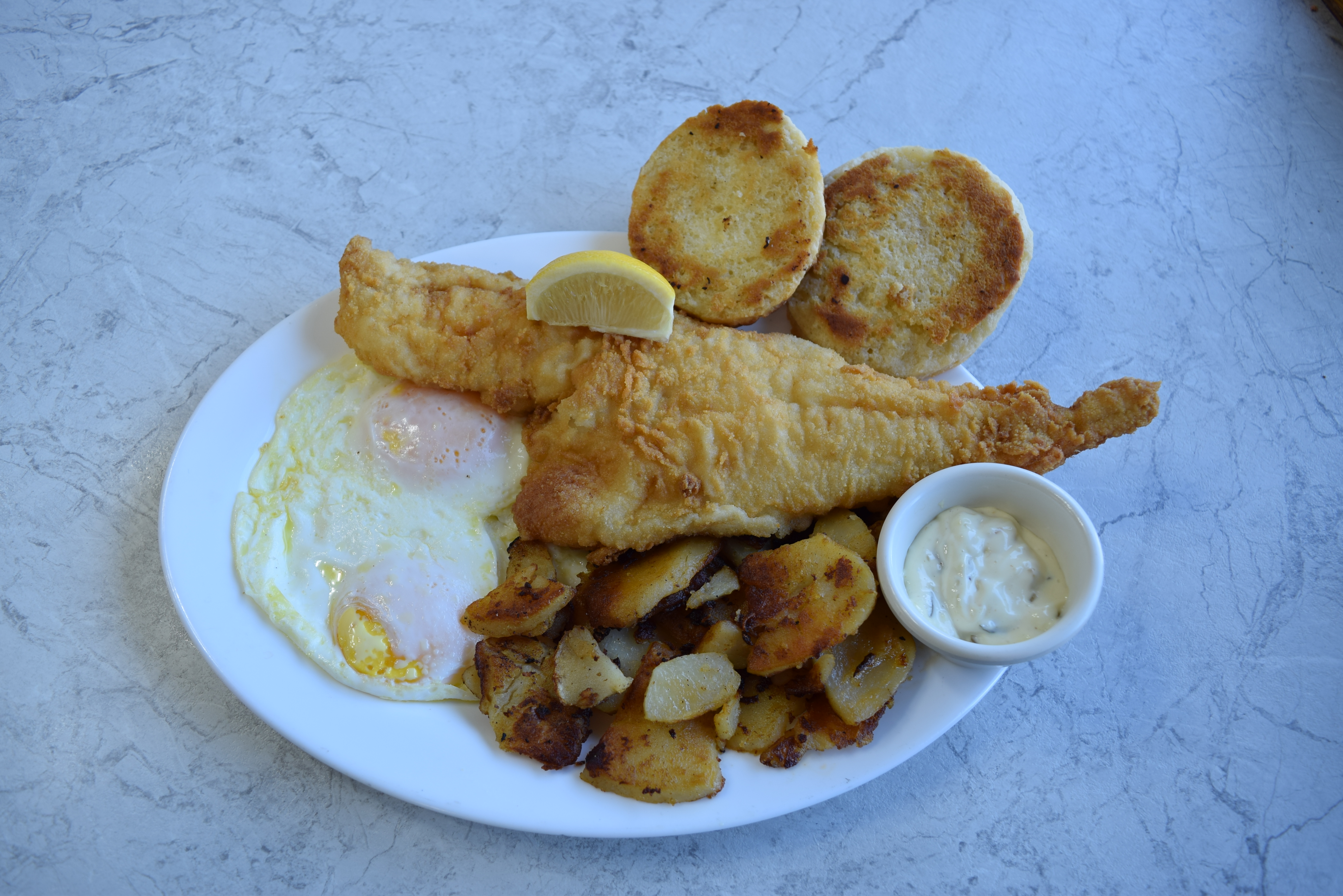 Order Fried Haddock Breakfast food online from The Golden Fox Family Restaurant store, Rochester on bringmethat.com