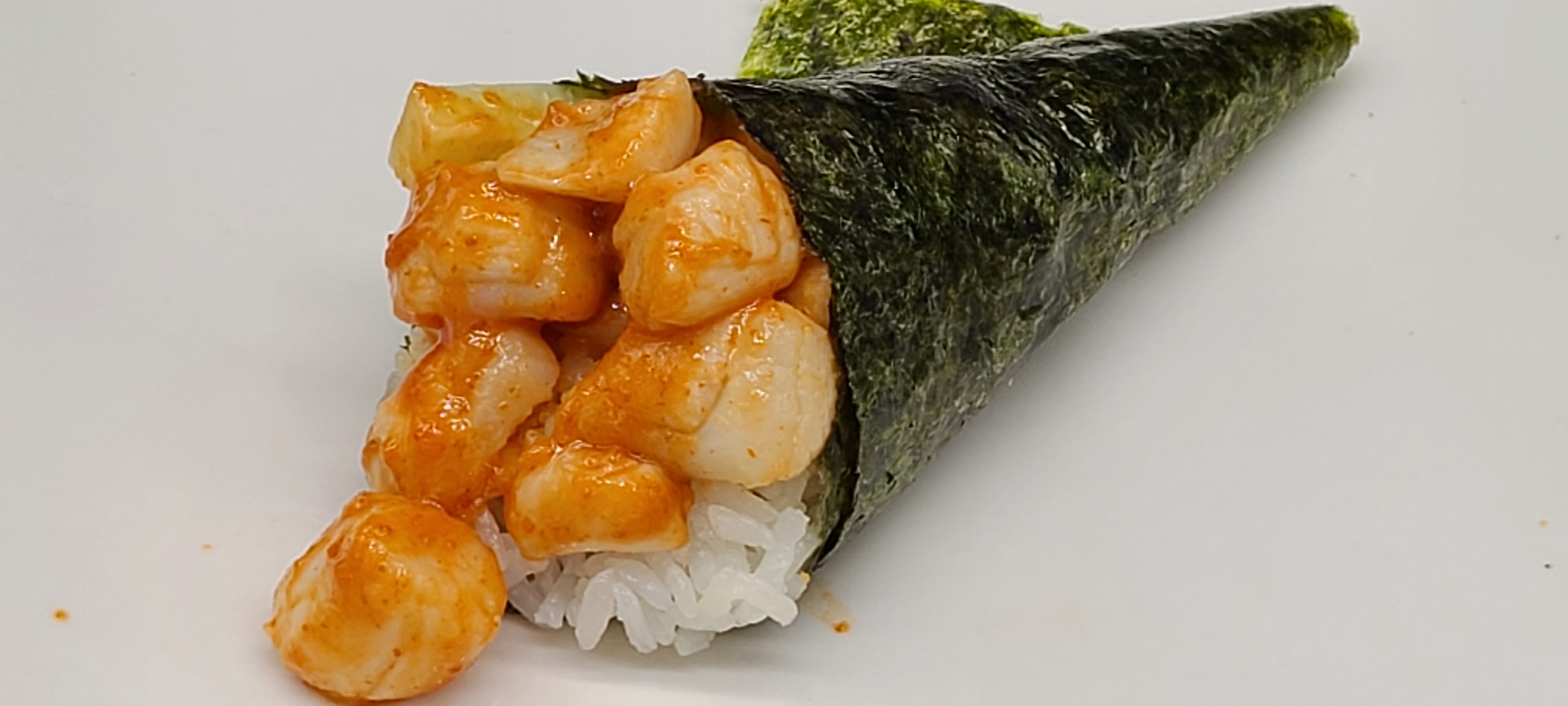 Order H8. Spicy Scallop Hand Roll food online from Hello Sushi store, Fullerton on bringmethat.com