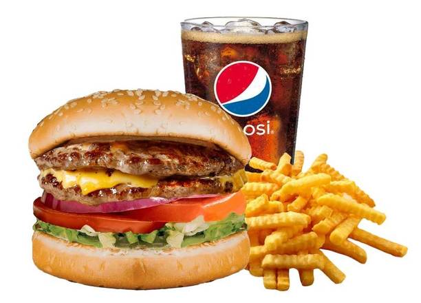 Order #8 Double Super Burger food online from Adams Drive In store, Hanford on bringmethat.com